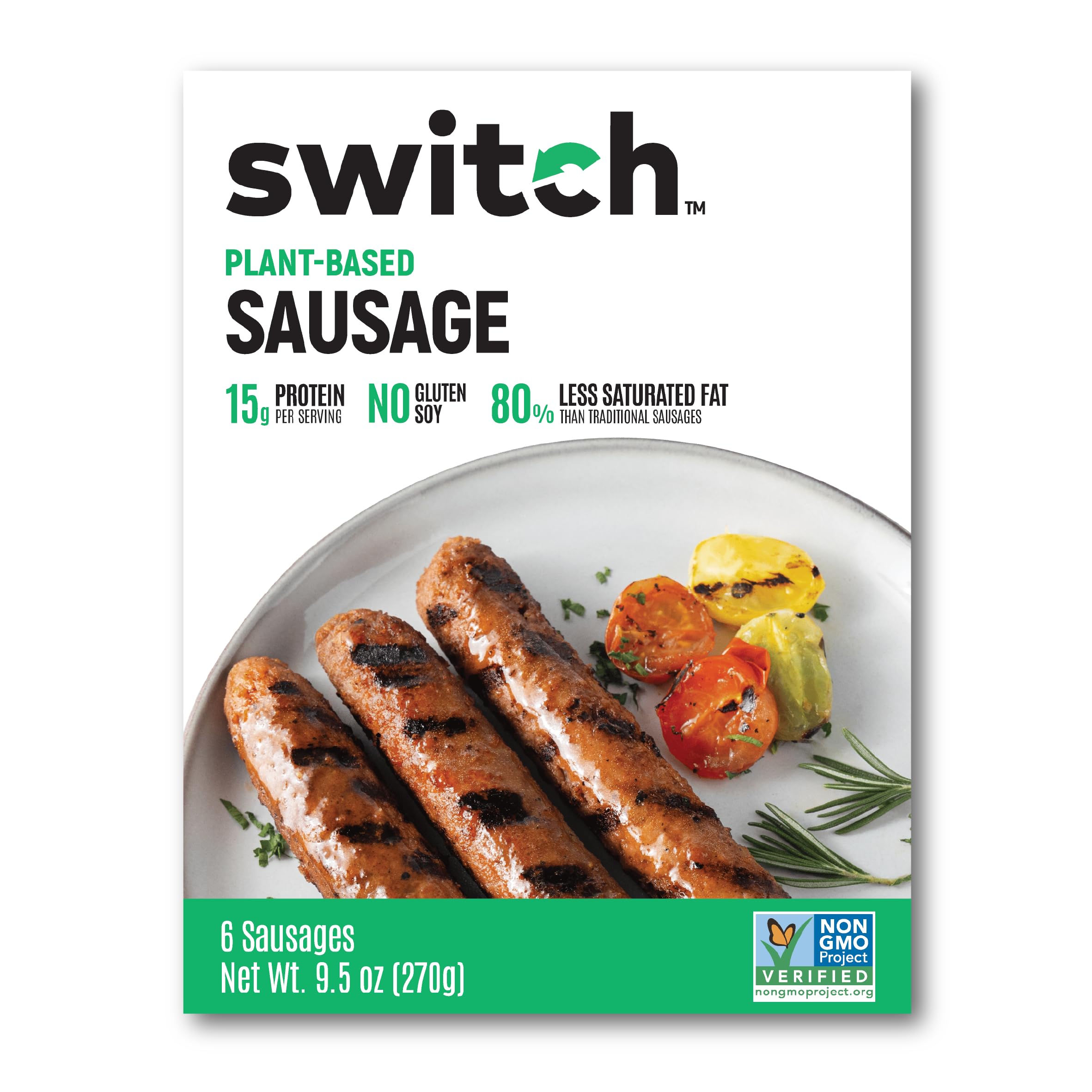 Switch Foods Plant-Based Sausage, Soy Free, Gluten Free, Allergen Free, 6 Count,