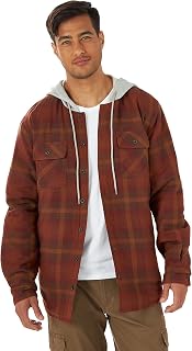 Wrangler Authentics Men's Long Sleeve Quilted Lined Flannel Shirt Jacket With Hood Long Sleeve Quilted Flannel Lined Hooded Shirt