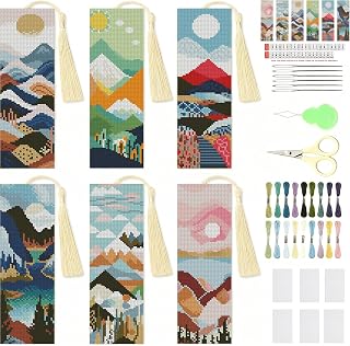 6 Pcs Landscape Cross Stitch Bookmark Kit for Adult Beginners, Cross Stitch Kits 14 CT DIY Crossstitch Kits Adult Stamped Bookmark Embroidery Bookmarks Kit