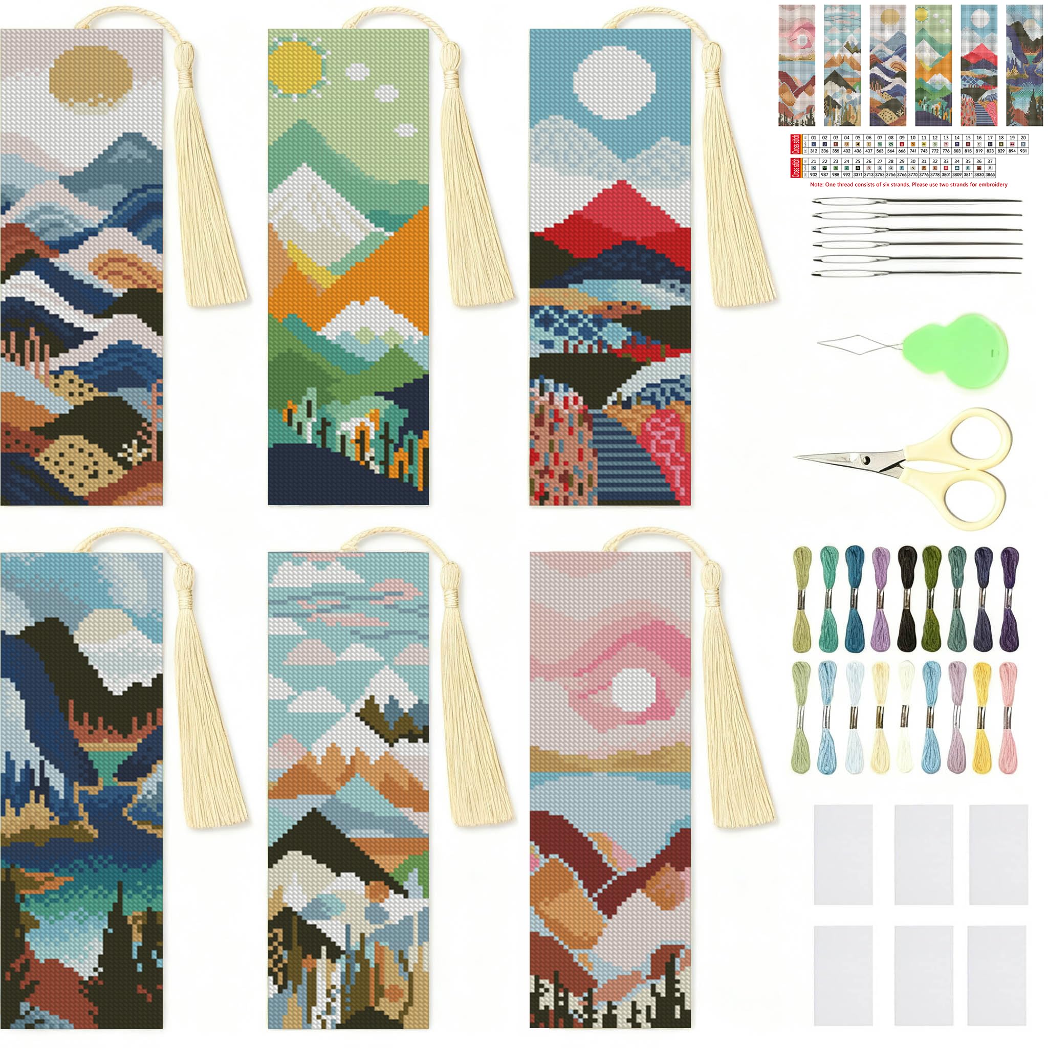 6 Pcs Landscape Cross Stitch Bookmark Kit for Adult Beginners, Cross Stitch Kits