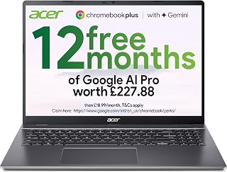 Acer Chromebook Plus 516 CB516-1H Laptop - Intel Core i3-1315U, 8GB, 256GB SSD, Integrated Graphics, 16" WUXGA, Chrome OS, Iron