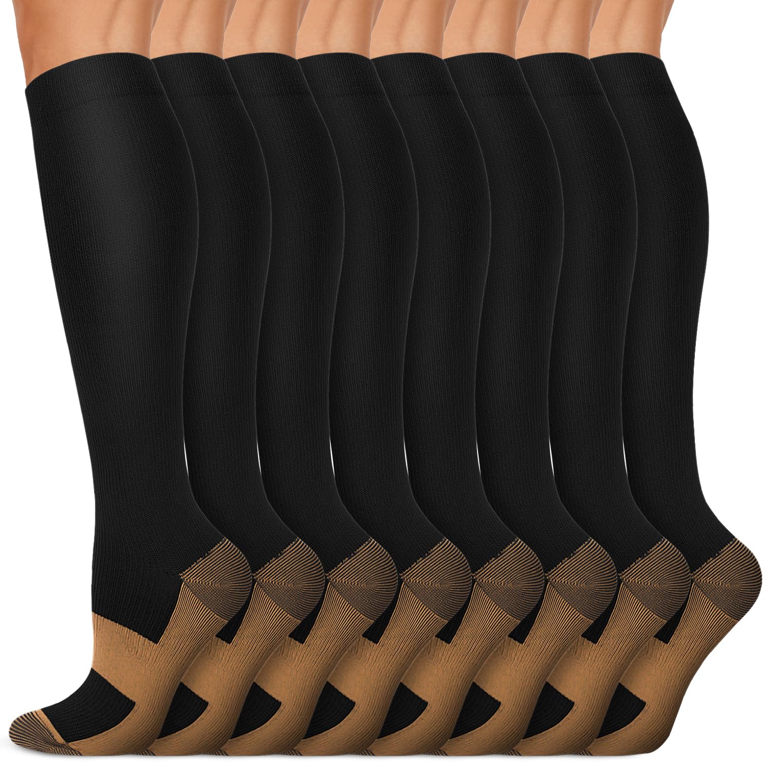 Copper Compression Socks 15-20 mmHg for Men & Women 8 Pairs – Circulation Suppor