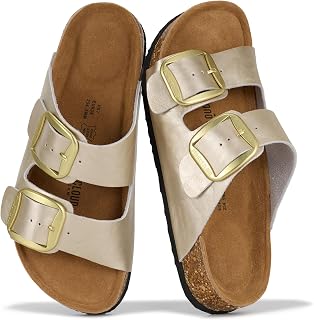 Project Cloud Flat Sandals Women Comfortable 100% Genuine Leather Memory Foam Beach Essentials Womens Sandals Cork Footbed Women's Sandals Vacation Essentials Slides for Women Footwear (Venita)