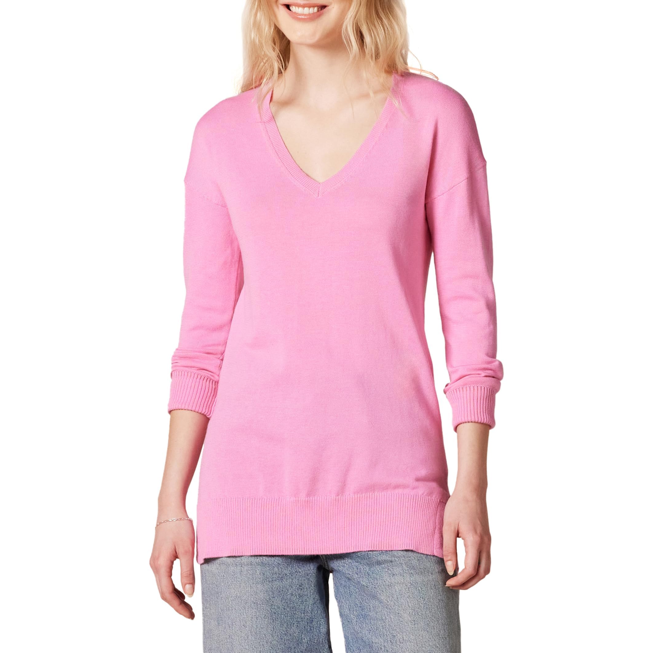 Amazon Essentials Women's Regular Fit Lightweight V-Neck Tunic Sweater, Long Sle