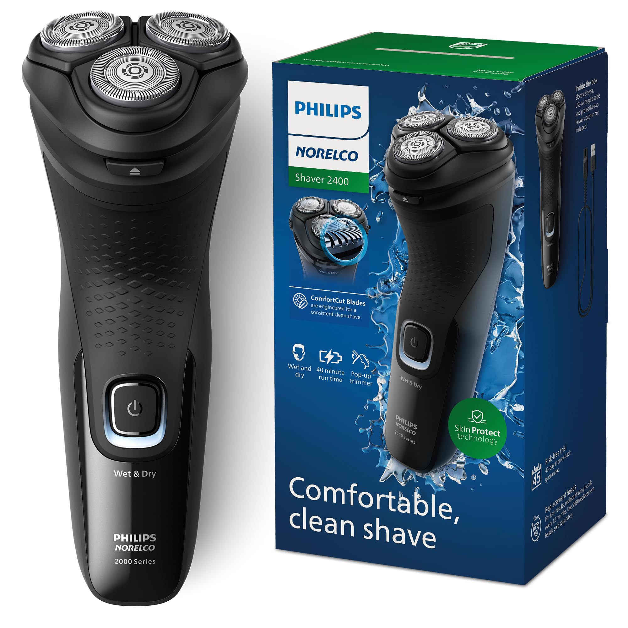 Philips Norelco 2400 Series Electric Shaver, Deep Black | 27 Self Sharpening Com