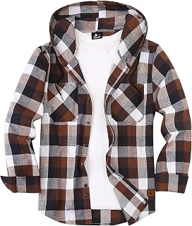 Flannel Hoodie for Men Casual Button Up Shirt Long Sleeve Plaid Hoodie with Pocket