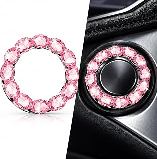 WomYoks 1 PC Crystal Push Start Button Cover, Sparkling Rhinestone Engine Start Stop Ring Decal, Protects Ignition Switch from Scratches, Universal for Most Cars, Trucks, SUVs (Pink)