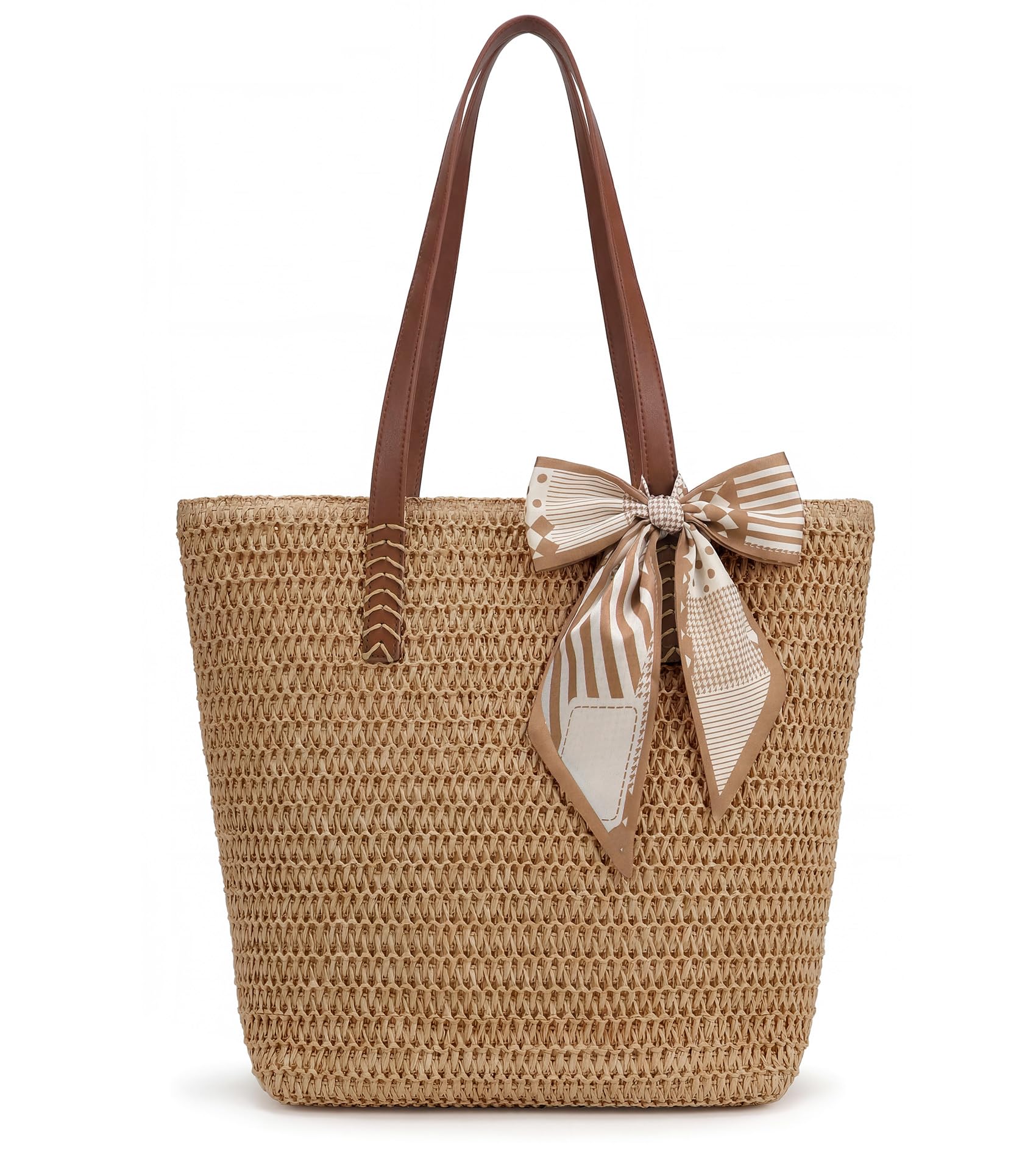 XZQTIVE Summer Khaki Beach Crochet Bags for Women Knit&Straw Woven Tote Soft Fab