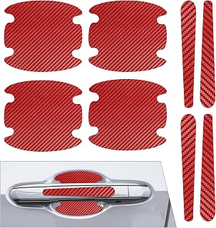 8PCS Car Door Handle Cup Scratch Protectors, Carbon Fiber Car Door Bowl Sticker, Car Door Handle Paint Protective Film Cover, Car Door Protector Accessories for Most Cars (Red, 8PCS)