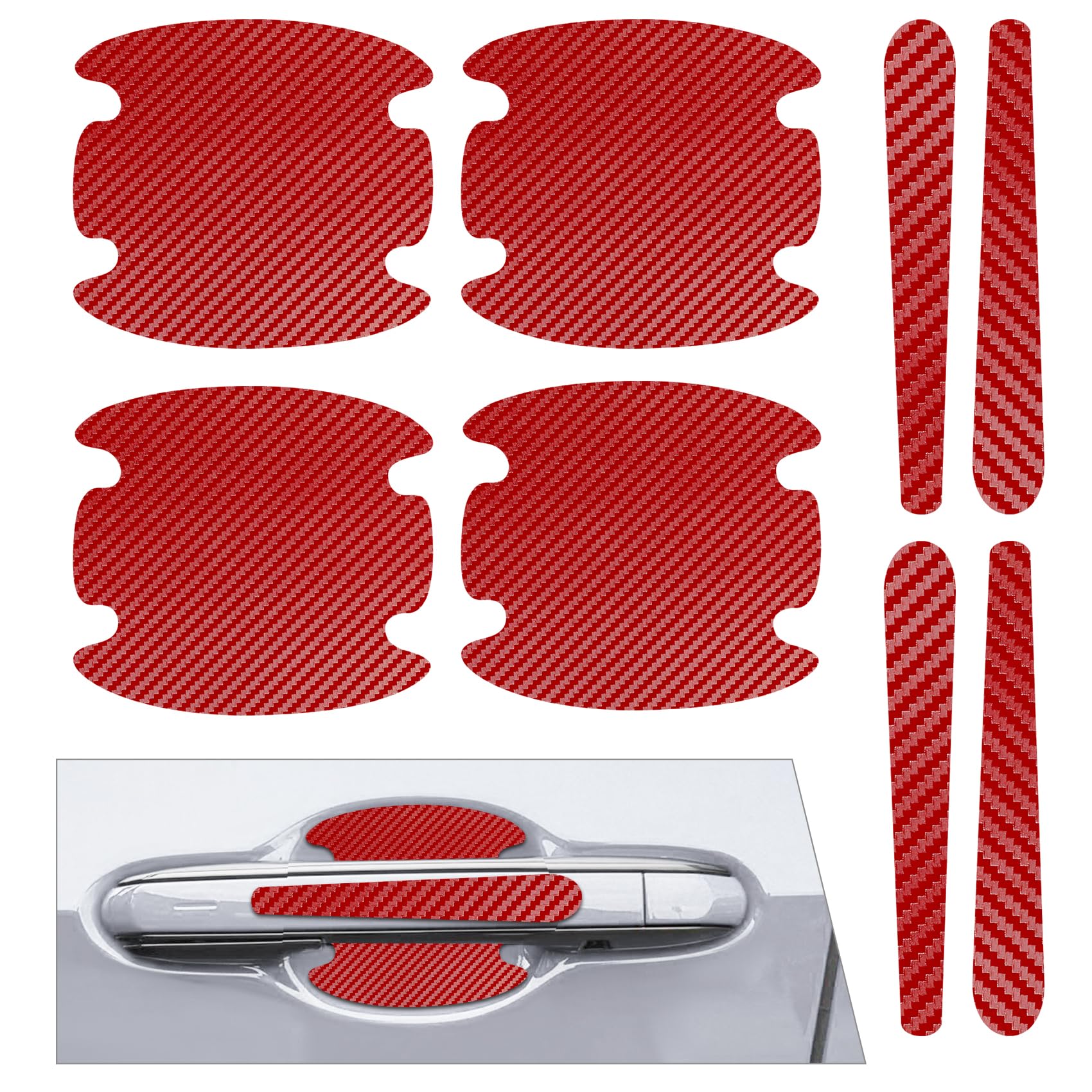 8PCS Car Door Handle Cup Scratch Protectors, Carbon Fiber Car Door Bowl Sticker,