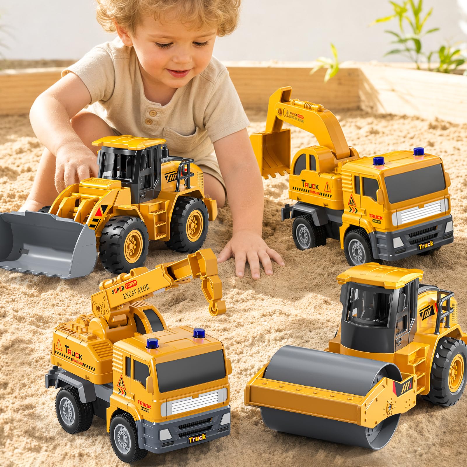 KukuFun 4-Pack Construction Truck Sand Toys for Boys Kids Toddlers 1-3 2-4 3-5, 