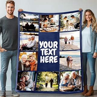 Custom Blankets with 10 Pictures and Text Printed in USA | Customized Blanket with Photos 30"X40" | Personalized Picture Blankets for Birthday Gifts | Customizable Photo Blanket