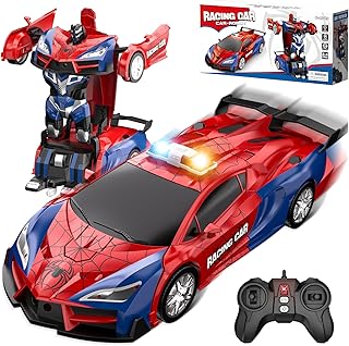 Spider Transform Remote Control Cars for Kids with One-Key Transformation | 2.4GHz RC Police Car for 3 4 5 6 7 8 Year Old Boys, 1:18 Scale Robot Toy Car, 360° Rotation, Kids Christmas Birthday Gifts