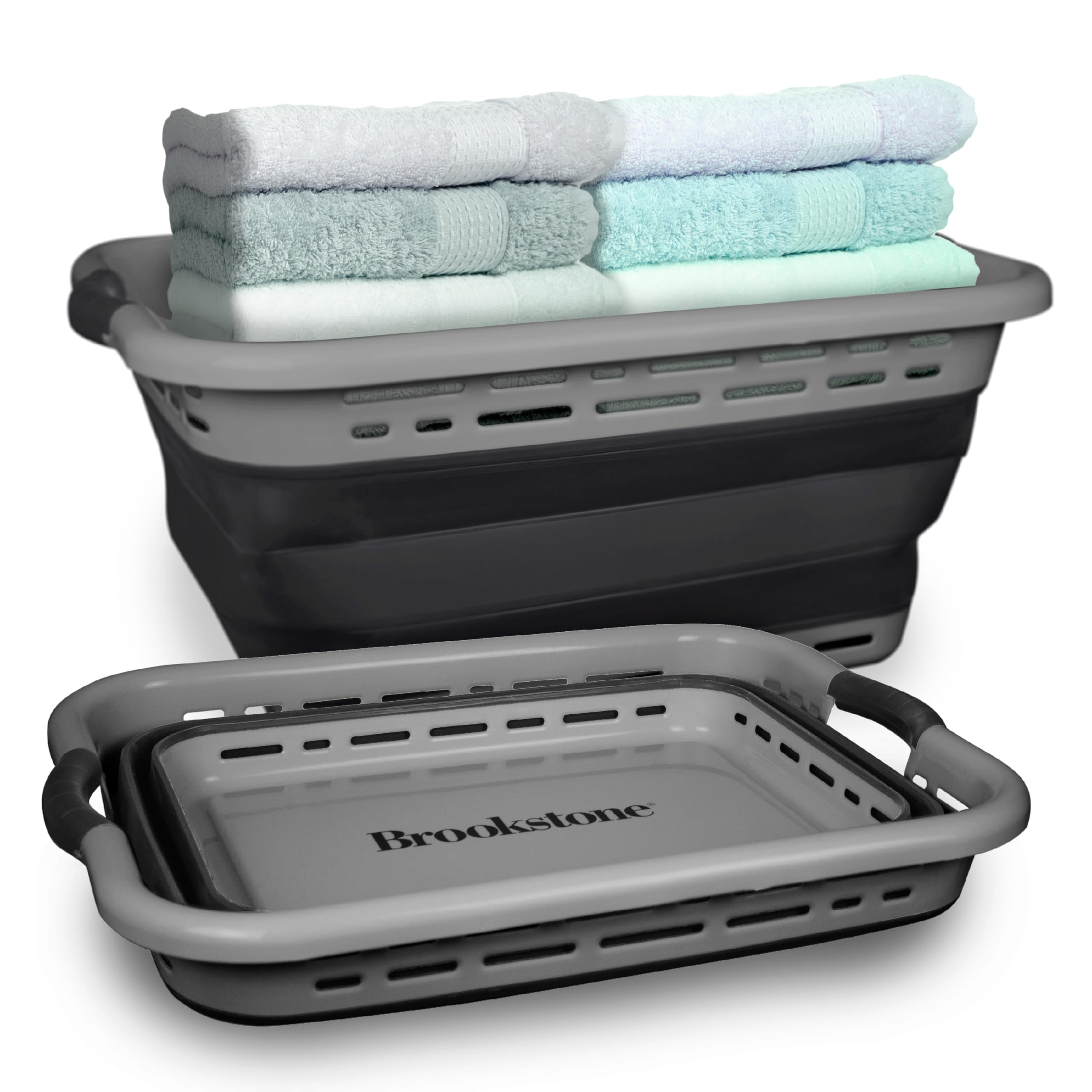 BROOKSTONE 11 GALLON XL 24" Collapsible Laundry Basket & Clothes Hamper, Comfort