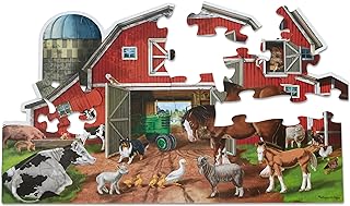 Melissa & Doug Busy Barn Shaped Floor Puzzle 32-Piece | 32 Wipe-Clean Pieces, 3x2 Feet, Barn Shaped Jigsaw Puzzle with Animals, Illustrated Guide, Preschool Toys for Kids, Ages 3+