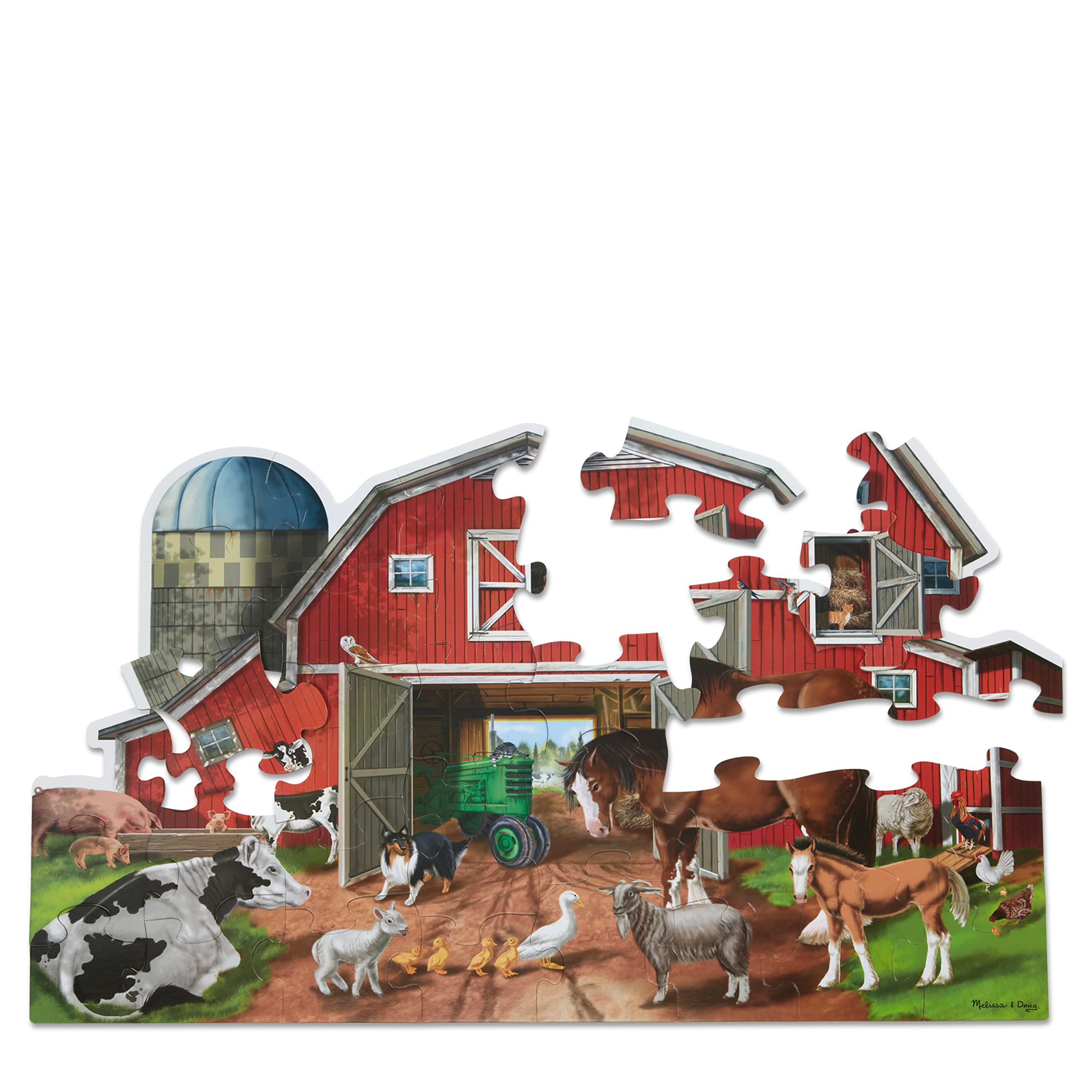 Melissa & Doug Busy Barn Shaped Floor Puzzle 32-Piece | 32 Wipe-Clean Pieces, 3x
