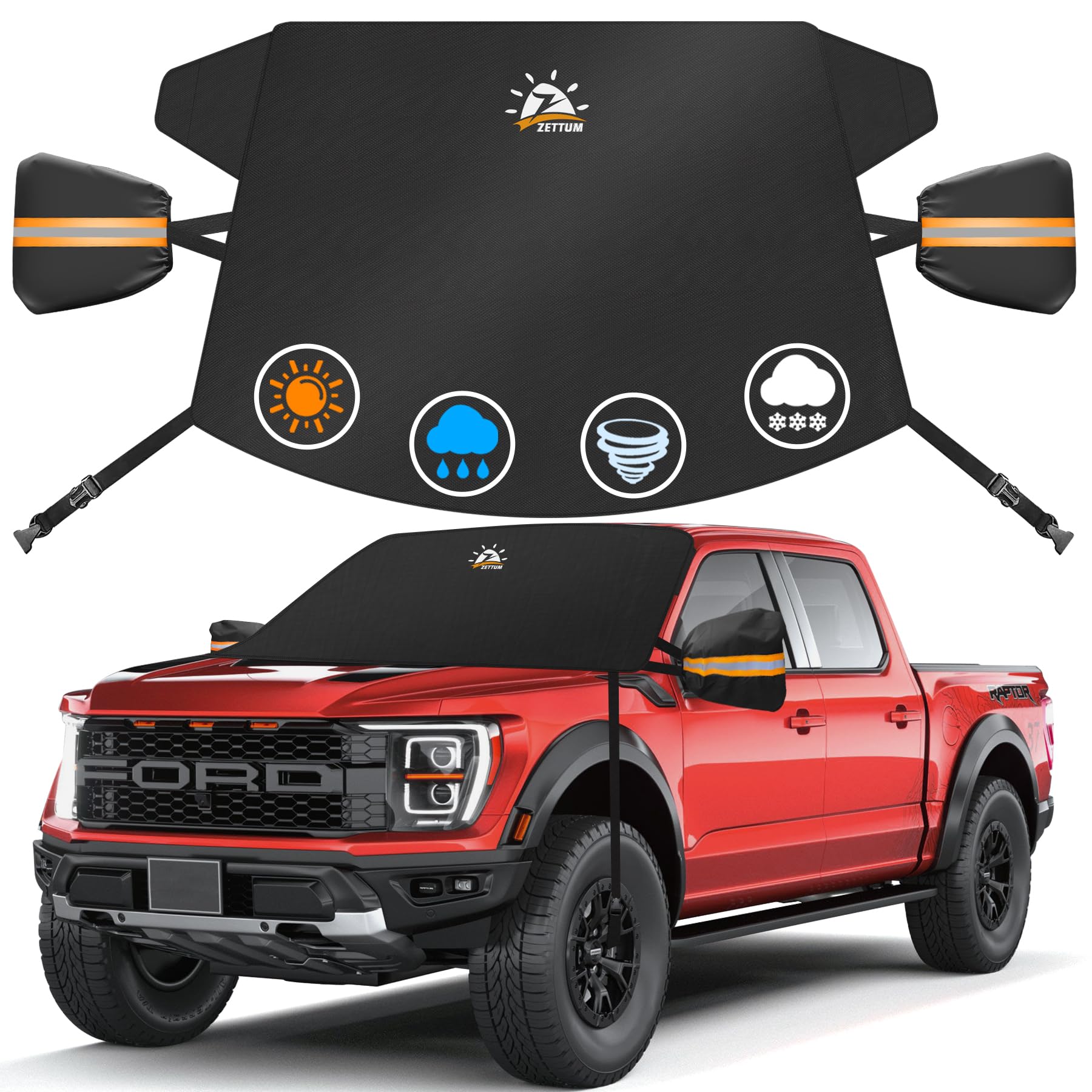 Zettum Truck Windshield Cover for Ice and Snow - 600D Large Windshield Snow Cove