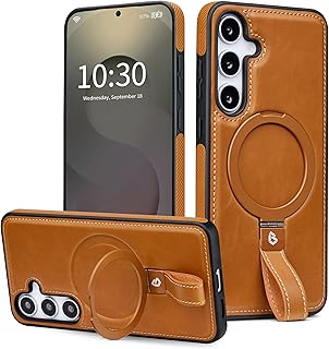 Butaiga Samsung Galaxy S25 Plus Case with Stand, Non-Slip Shockproof Ring Compatible with MagSafe, Magnetic Protective Case with Screen Protector, Brown