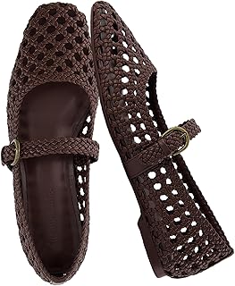 CUSHIONAIRE Weston Hand Woven Mary Jane Flats for Women, Comfortable Dressy Ballet Flats with Braided Adjustable Buckle and Memory Foam Cushioning