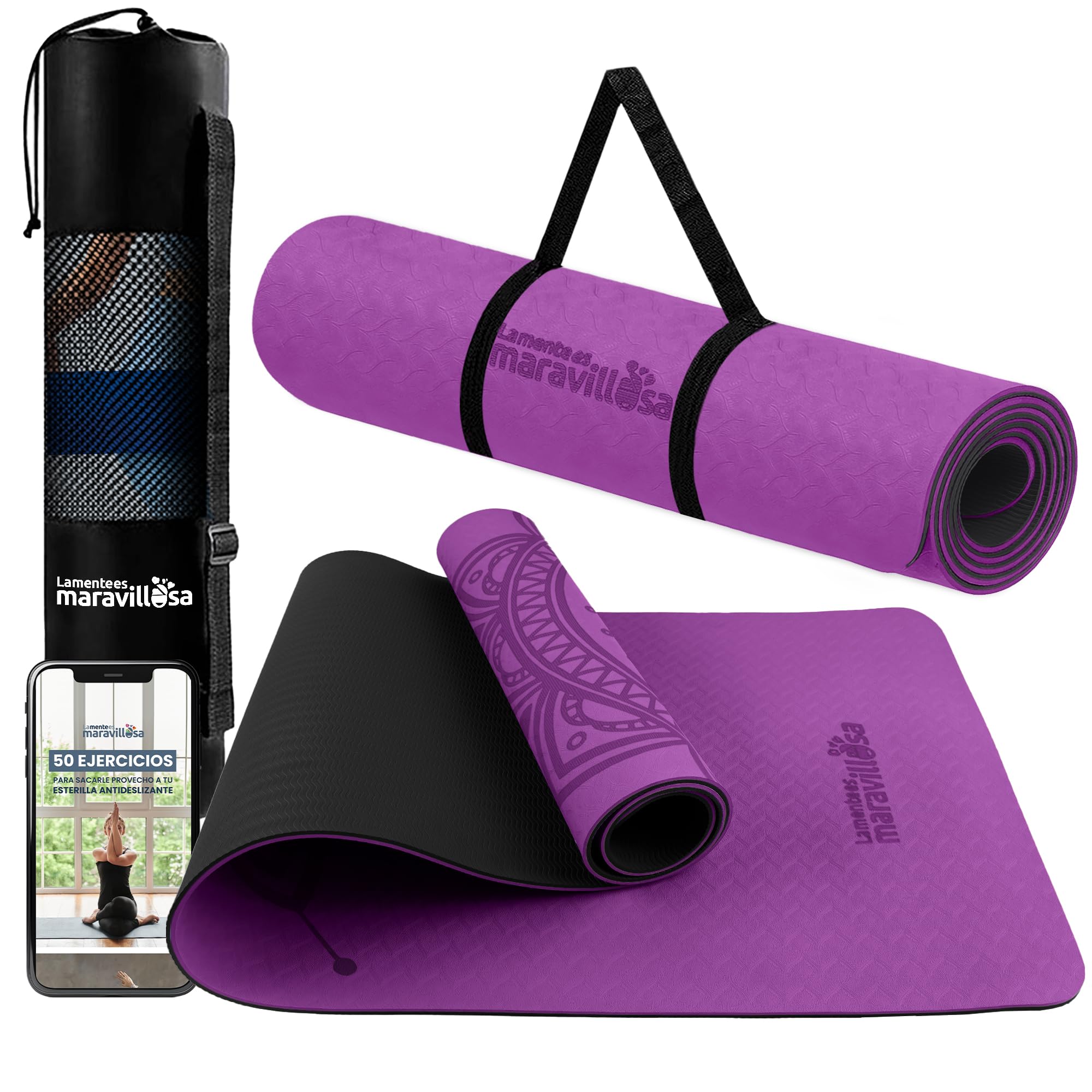 LA MENTE ES MARAVILLOSA - TPE Yoga Mat, 72x24 inches | Non-Slip Mat 6 mm Thickne