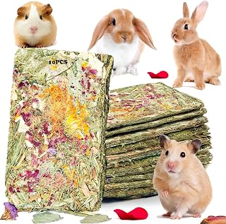 YTSKJ 10pcs Rabbit Timothy Hay Chew Toys with Herbal Flowers for Small Pets | Natural hay chips with flowers. Guinea pig hamster chinchilla treats, interactive small pet chew bundle for playtime.