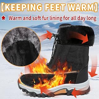 Womens Snow Boots Winter Boots for Women Fur Lined Warm Booties High Top Anti-Slip Cold-Resistant Waterproof Comfortable for Ladies Breathable Outdoor Walking Shoes