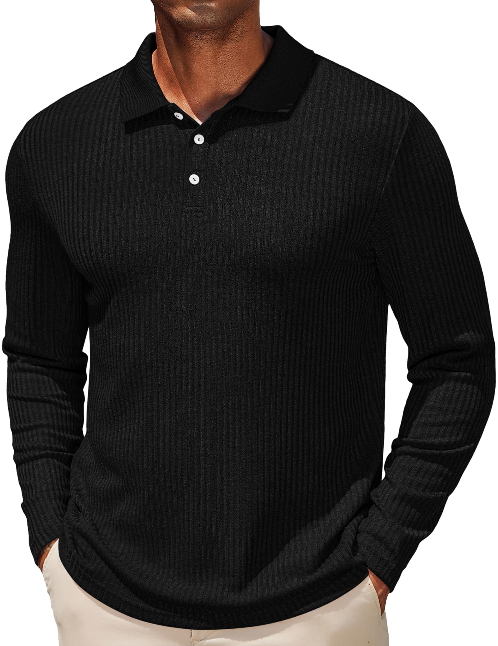 COOFANDY Men's Casual Polo Shirts Long Sleeve Textured Knit Tee Shirt Wrok Tshir