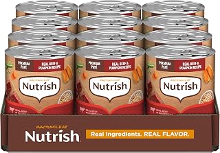 Nutrish Beef Paté Wet Dog Food, 13 oz. Can, 12 Pack (Rachael Ray) | Made with Pumpkin, Formulated with No Poultry By-Product Meal, Artificial Preservatives or Flavors