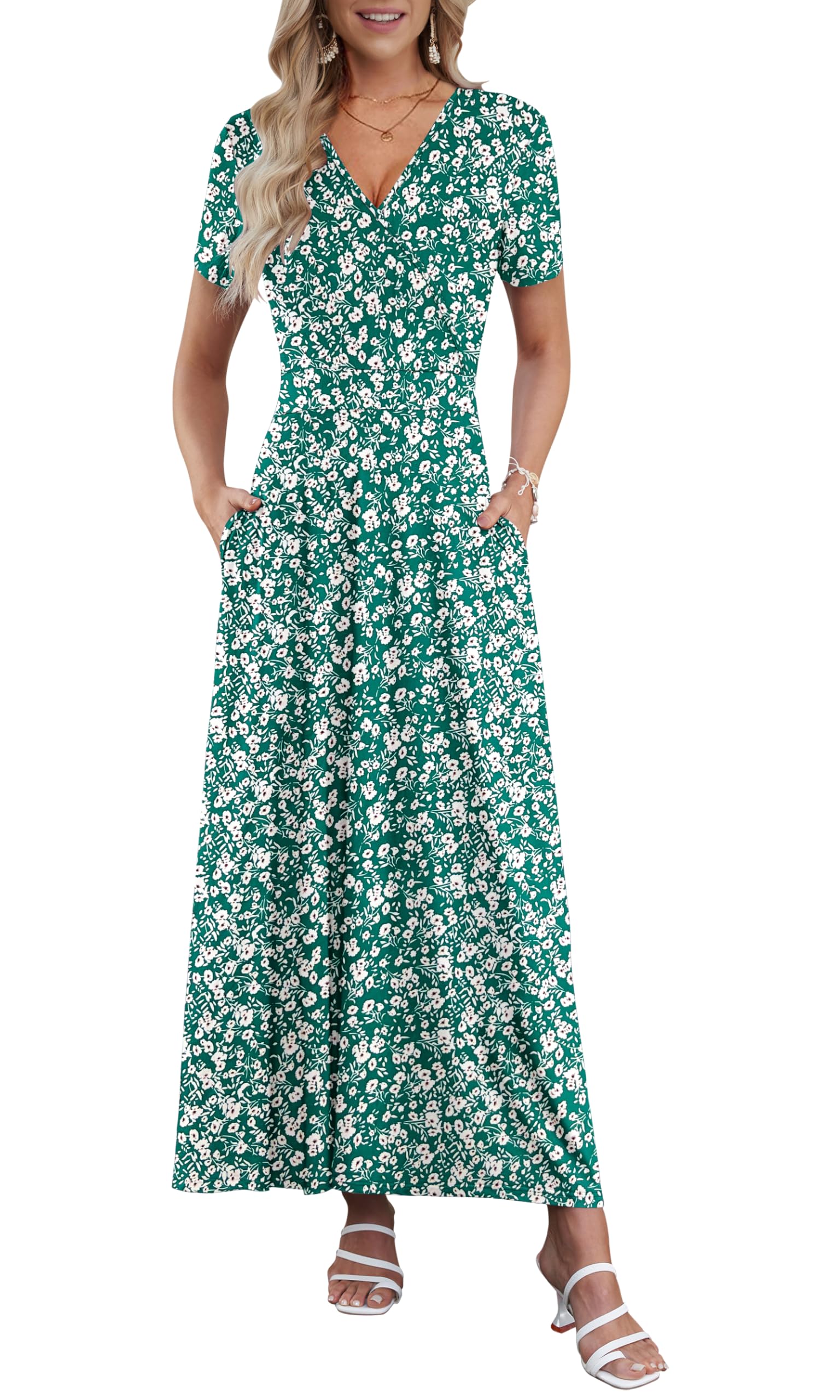 AUSELILY Maxi Dresses for Women Ankle Length Floral Beach Long Flowy Dress