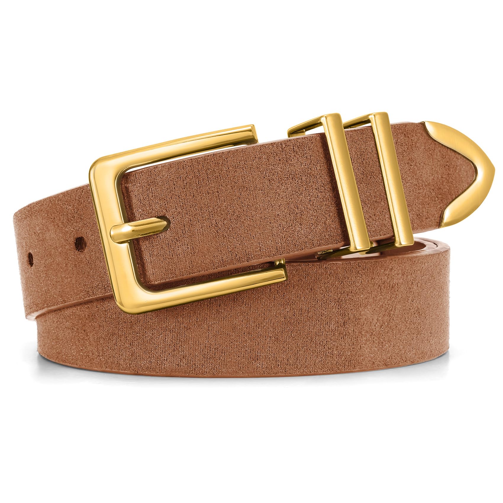 JASGOOD Women Suede Belt with Gold Buckle Fashion Ladies Casual Waist Belt for J