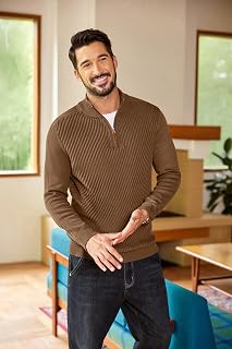 COOFANDY Men's Quarter Zip Sweater Casual Slim Fit Twill Textured Knit Sweater