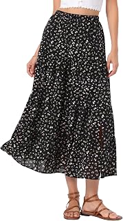 Allegra K Floral Maxi Skirt for Women Boho Elastic High Waist A-Line Skirts