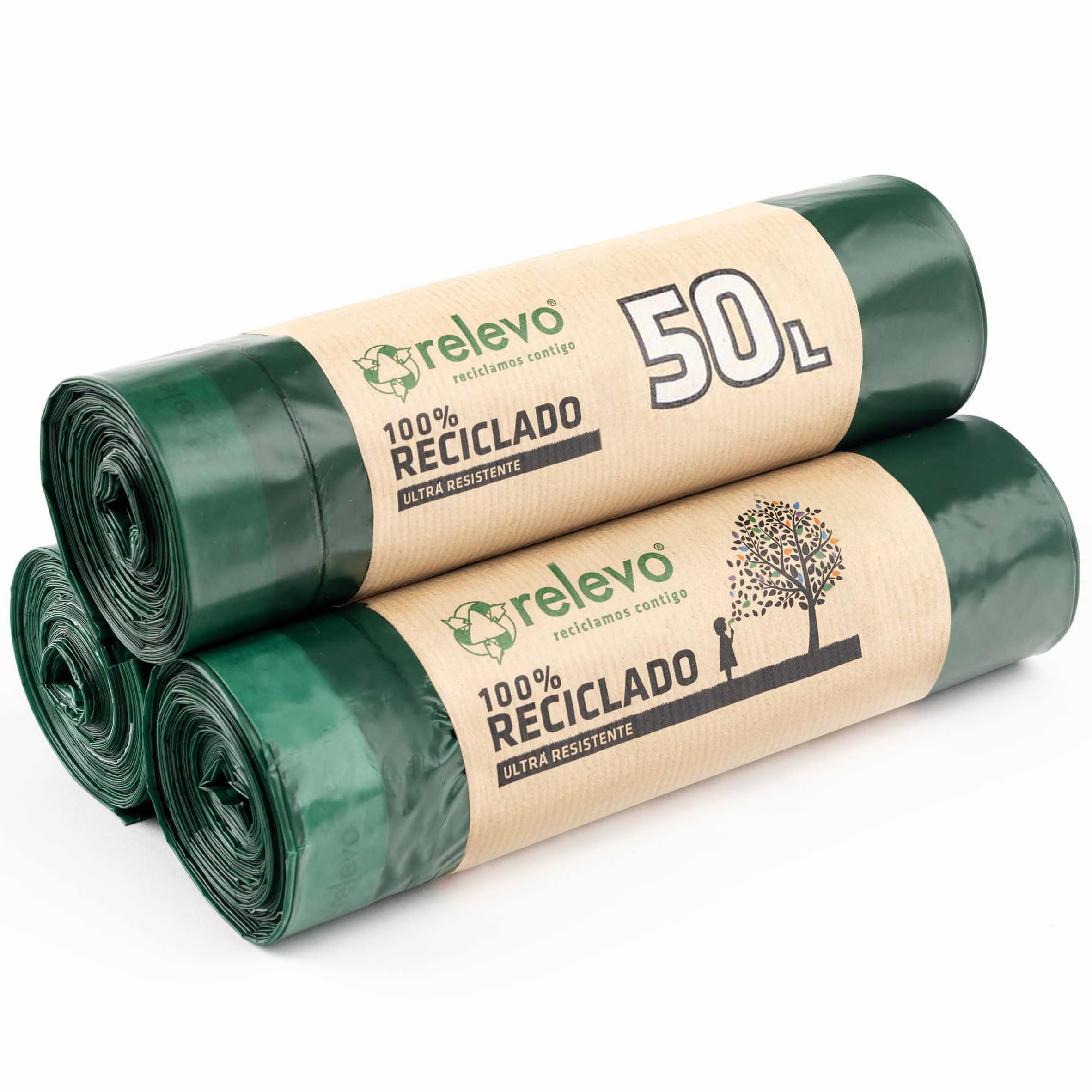 Relevo Bin Bags 50 Litre – Made from 100% Recycled Material. Dimensions: 70 cm x