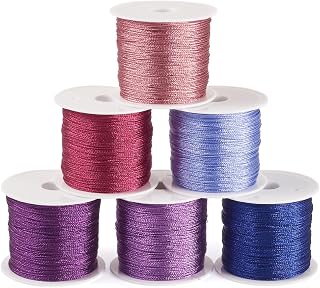6 Rolls 300M Metallic Embroidery Thread Purple Theme 0.4mm Glitter Thread for Friendship Bracelet Sewing Bracelet Beads Knitting DIY Crafts