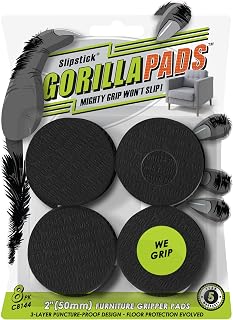 Slipstick GorillaPads CB144 Non Slip Furniture Pads/Slide Stoppers (Set of 8) Furniture Feet Floor Protectors, 2 Inch Round, Black