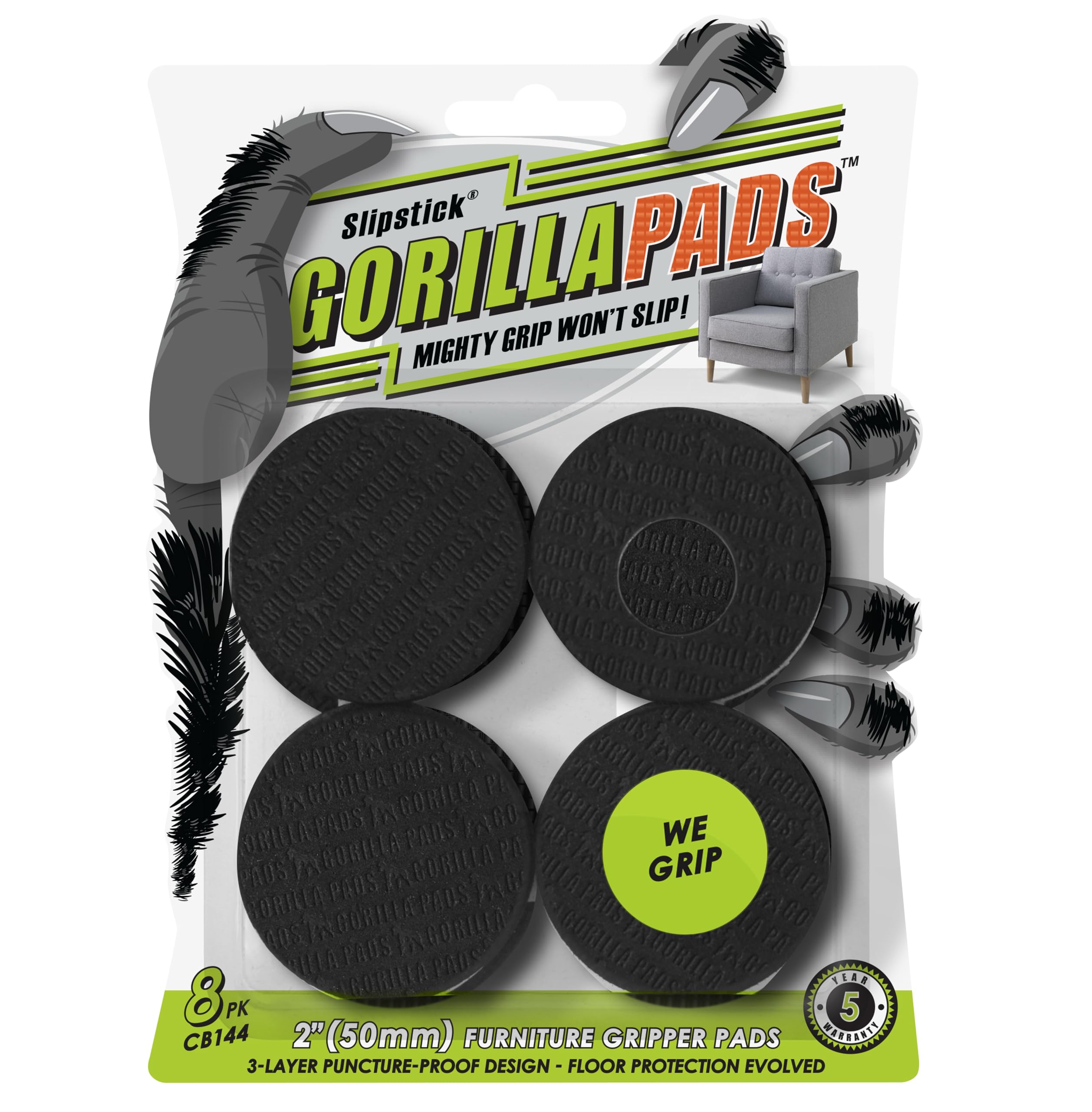 Slipstick GorillaPads CB144 Non Slip Furniture Pads/Slide Stoppers (Set of 8) Fu