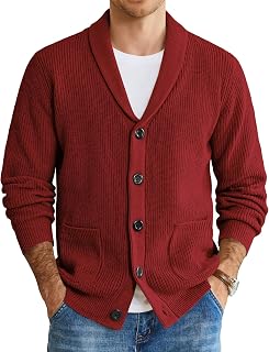 COOFANDY メンズ ショールカラーカーディガンセーター スリムフィット ケーブルニット ボタンアップ コットンセーター ポケット付き US サイズ: