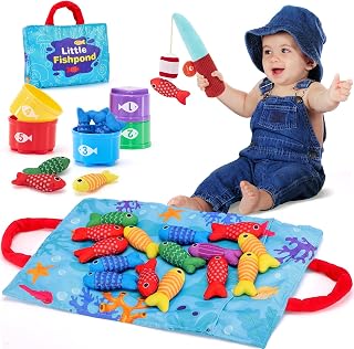 hahaland Montessori Toys for 1 Year Old Boy Girl Birthday Gift-Fishing Game | 10 in 1 Cloth Fishing Toys Toddler Toys with Stacking Cups-Number Counting, Color Sorting Learning Gifts Christmas Birthday