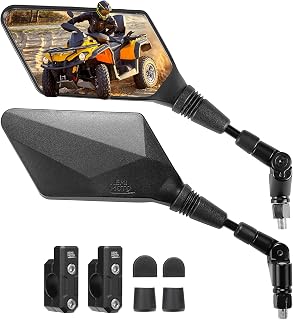 KEMIMOTO ATV Mirrors, 360° Swivel & 180° Fold-In Motorcycle Side Mirrors | Fits M10 Bolts and 7/8" Handlebar Mount Compatible with Polaris Sportsman Motorcycle Scooter Moped ATV Snowmobile Dirt Bike