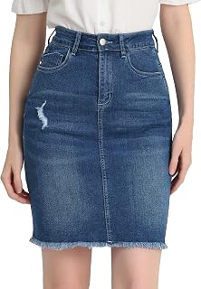 Allegra K Women's Basic Distressed High Waist Washed Jeans Denim Skirt