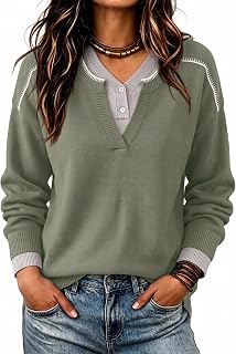 Suéteres de otoño para mujer, a la moda, con cuello henley, sin botones