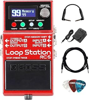 Boss RC-5 Loop Station | Bundle with Gearlux Power Supply, Instrument Cable, Patch Cable, and Picks