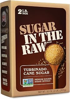 Sugar In The Raw, Granulated Turbinado Cane Sugar, 2 LB Box | Pure, All-Natural Turbinado Sugar, Non-GMO Project Verified, Kosher, Vegan and Gluten Free
