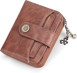 SENDEFN Women's RFID Blocking Wallet in Vegan Leather Short Coin Purse for Women with 8 Card Slots 2 ID Window, Metal Pendant and 1 Zip Pocket