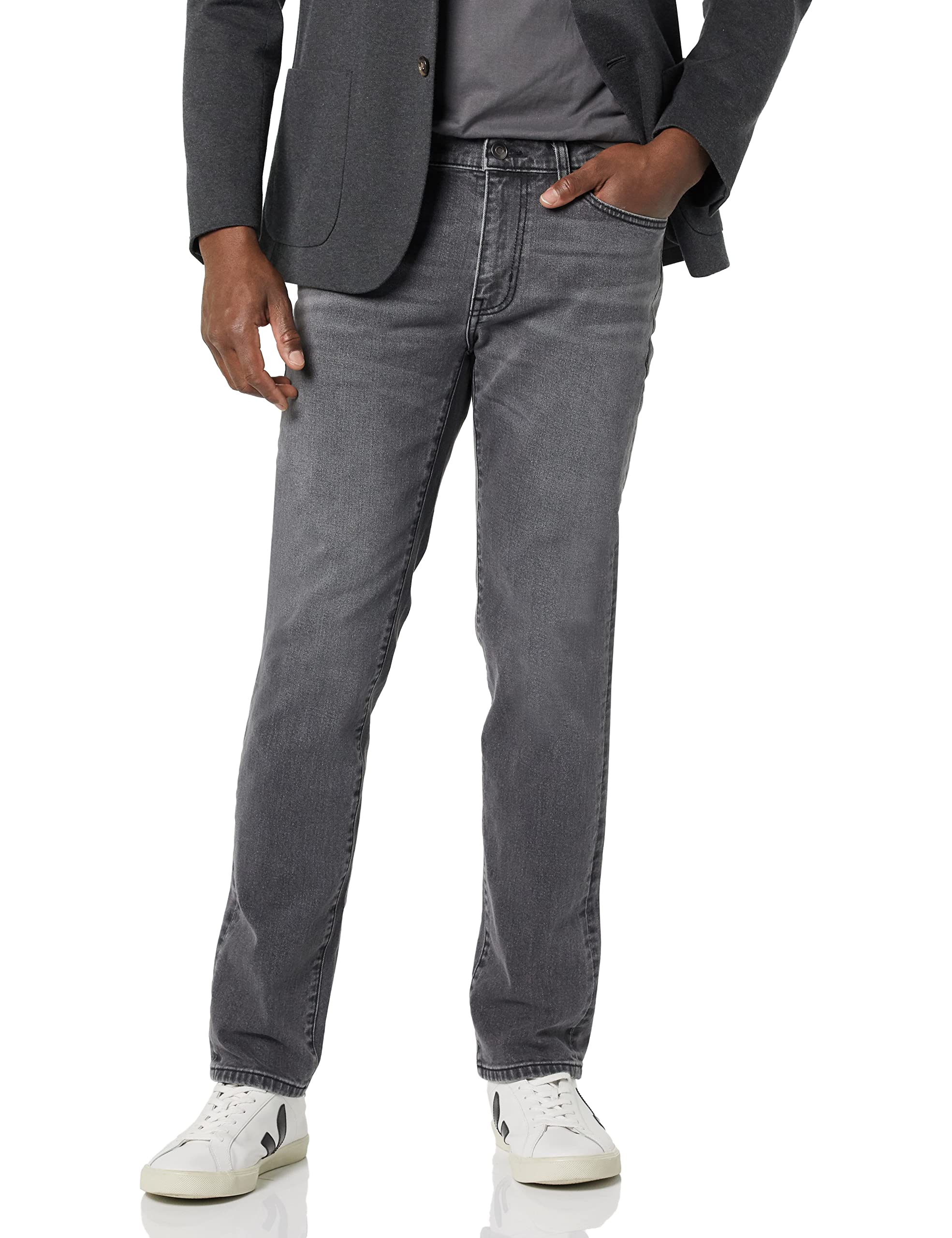 Amazon Essentials Slim Jeans - Men's Interrupted Colours, Washed Grey, 32W / 32L