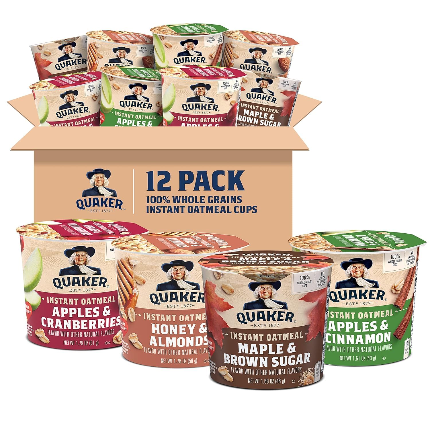 Quaker Instant Oatmeal Express Cups, 4 Flavor Variety Pack, 1.76 Ounce (Pack of 