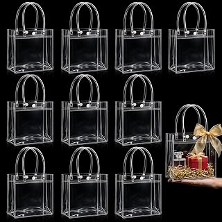 MAQIHAN Clear Gift Bags with Handles - Party Favor Candy Bags Transparent | 10 Plastic Goodie Bags, bolsitas for Valentines, Mother's Day, Christmas, Baby Shower, Wedding, Birthday, Mini 5.9'' x 6.3''