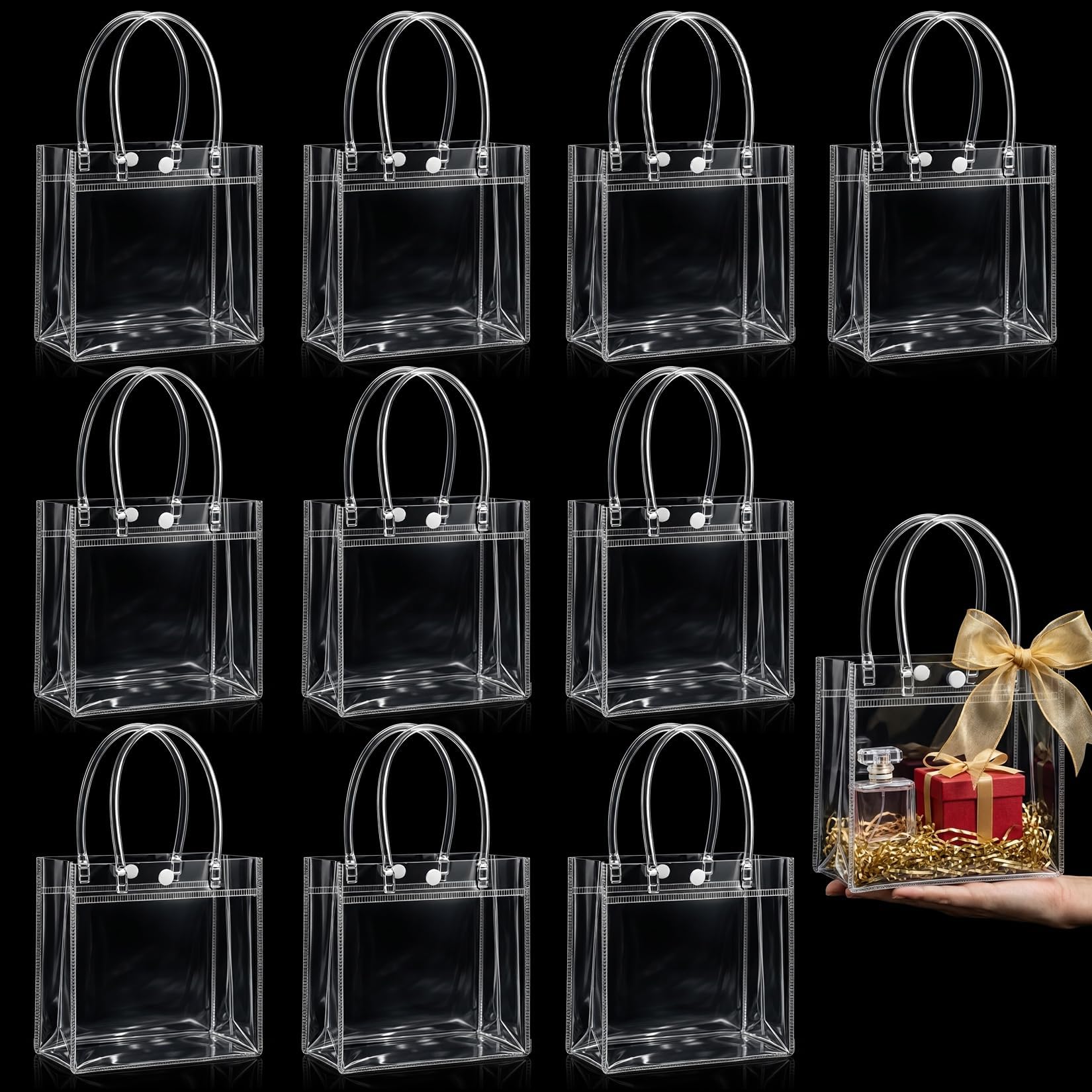 MAQIHAN Clear Gift Bags with Handles - Party Favor Candy Bags Transparent | 10 P