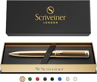 Scriveiner Gold Ballpoint Pen - Stunning Luxury Pen, Real Gold Plating, Schmidt Black Refill, Best Ball Pen Gift Set for Men & Women, Professional Executive Office, Nice Fancy Designer Pens