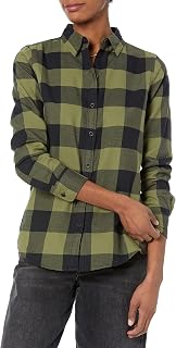Amazon Essentials Women's Regular-Fit Long-Sleeve Lightweight Cotton Brushed Flannel Shirt